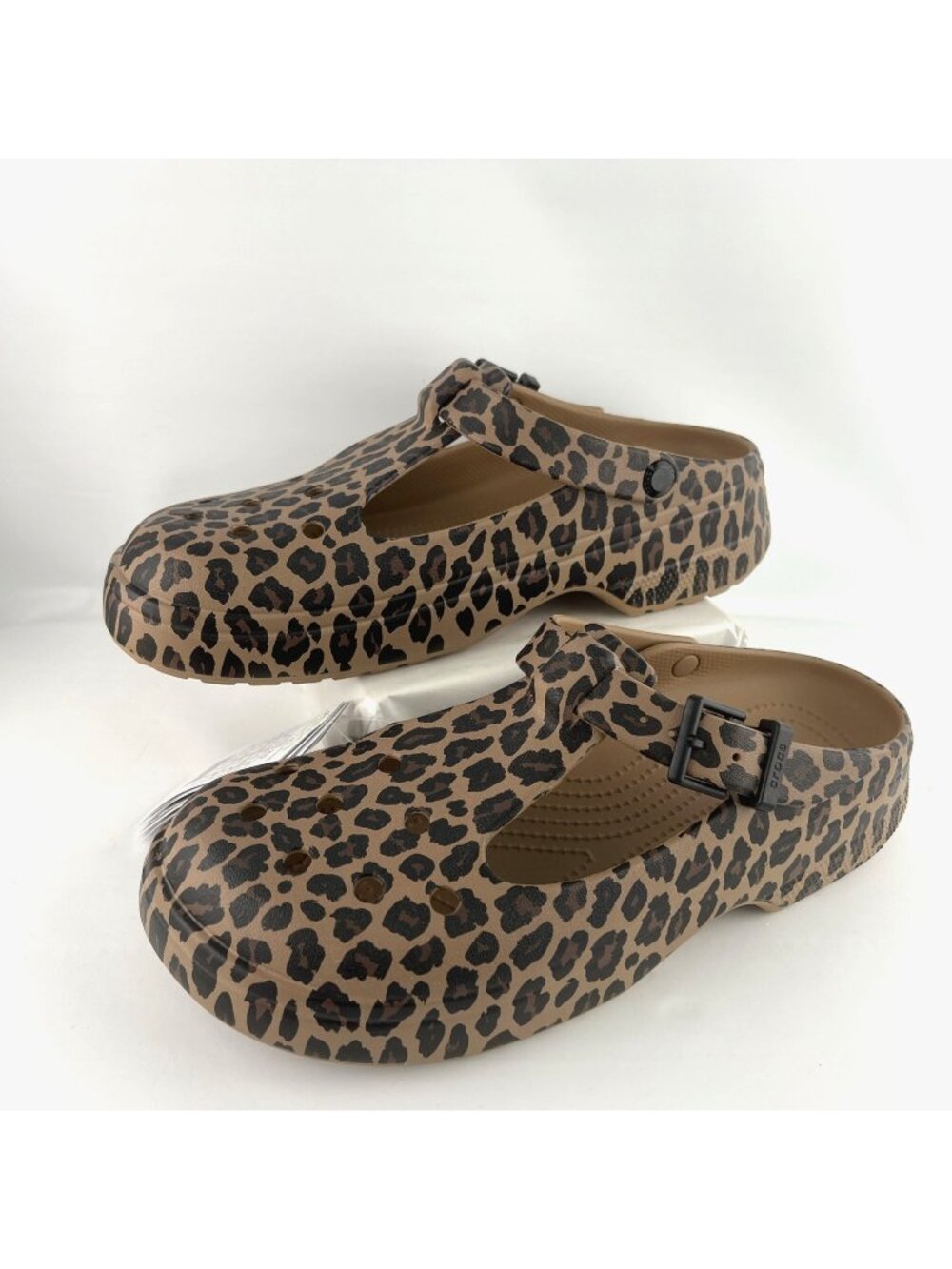 CROCS Leopard Print Clog Mules in Brown and Black